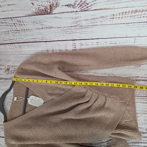 Carmel Brown Parisian Wrap Knit Sweater S Soft Rib Knit Parisian Minimalist NWT - Picture 7 of 9